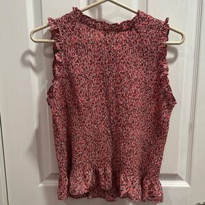 Ruffled Sleeveless Blouse - Red Floral